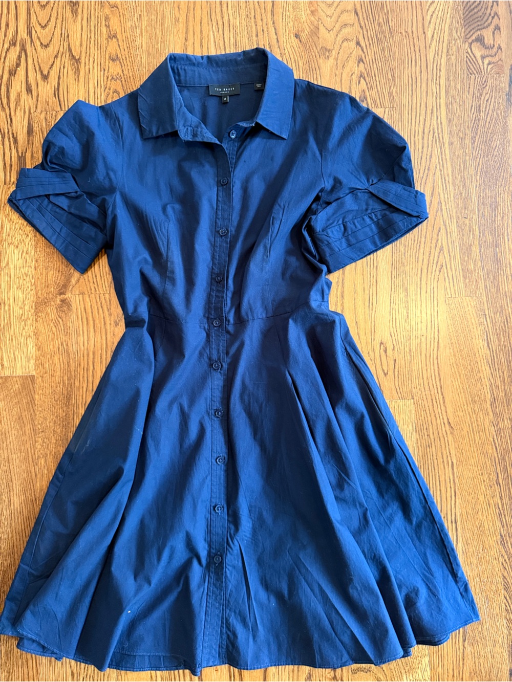 Ted Baker London Navy Blue Button-Up A line dress size 4 office, old money